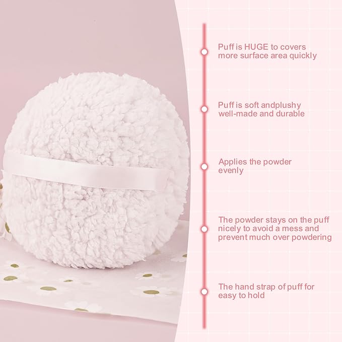WSYUB Powder Puff, 6 Inch Body Powder Puff, Extra-Large Powder Puff,Soft Powder Puffs for Body Powder,White