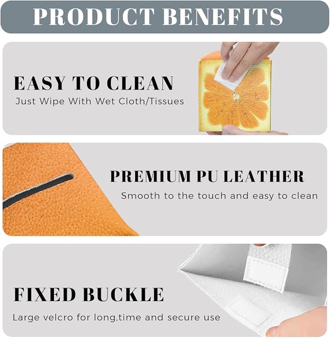 Cute Fruit Tissue Box Cover Funny Orange Citrus Square PU Leather Waterproof Tissue Box Holder for Bathroom Kitchen Bedroom Vanity Countertop Night Stands