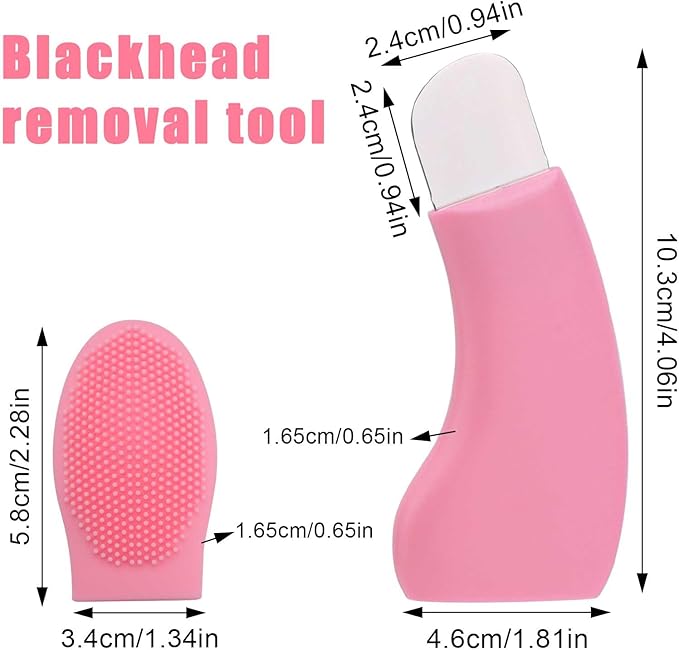 Blackhead Remover Tool, Silicone Stainless Steel Blackhead Extractor Deep Clean Black Head Remover for Face Nose with Silicone Brush Dust Cover Face Scraper Tool for Women (Pink)