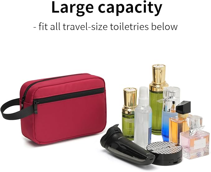 Travel Toiletry Bag, Small Cosmetic Bag, Hanging Water-Resistant Organizer for Men & Women, Ideal for Makeup, Shaving Kit, Gym Essentials & Travel Accessories (Burgundy)
