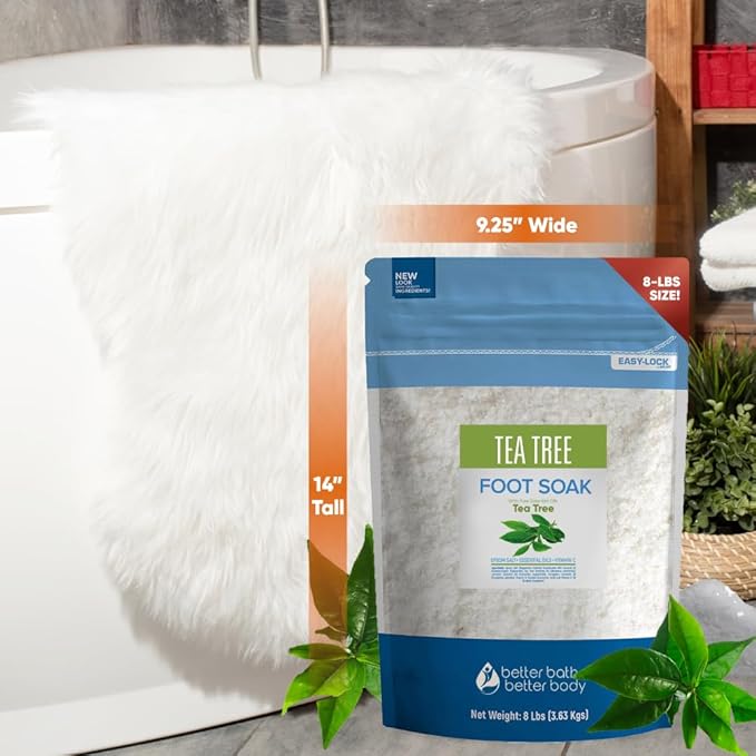 Tea Tree Foot Soak 128 Ounces (8 Lbs) Epsom Salt with Natural Scent Tea Tree and Lavender Pure Essential Oils Plus Vitamin C in BPA Free Pouch with Easy Press Lock Seal Made in USA