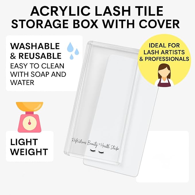 Acrylic Eyelash Storage Box - Eyelash Extension Organizer Box - Lash Organizer Tiles for Lash Extension - Perfect for Eyelash Holder, Eyelash Case and Eyelash Storage Case (clear & white)
