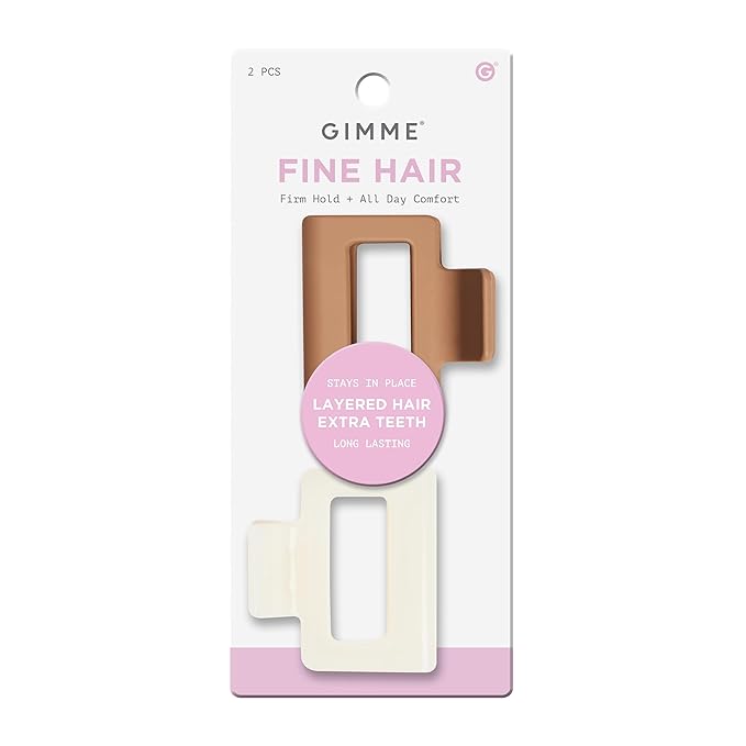 Gimme Beauty Fine Hair Square Claw Clip - Aesthetic Claws with Velvet-Like Finish - Non-Slip Lightweight Clips - Trendy Hair Clips - Brown & Cream, 2 Pack