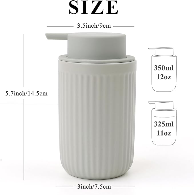 BosilunLife Foaming Soap Dispenser Set - Grey Ceramic Foam Hand Soap Dispenser 12oz with Rust Proof Pump, Easy Pressing, Refillable for Kitchen, Bathroom - 2 Pack