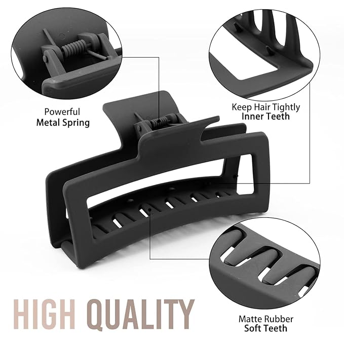 5 Inche Black and White Extra Large Claw Clips for Thick and Long Hair, 4 Pack Xl Jumbo Oversized Matte Non-slip Rectangle Hair Clips for Women, Big Strong Hold Jaw