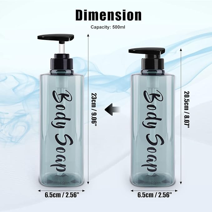 16.9oz Refillable Shower Soap Dispenser with Pump - 3 Chamber No Drill for Shampoo, Conditioner & Body Wash, Blue Clear Plastic Bottle Dispenser, Bathroom Organizer with 6 Waterproof Labels