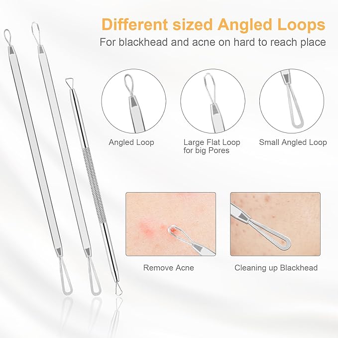 Blackhead Remover Tools, 9PCS Pimple Popper Tool Kit - Stainless Steel Pimple/Comedone Extractor & Tweezers for Acne/Zit Removal, Nose & Face Extraction Tools for Estheticians with Leather Case