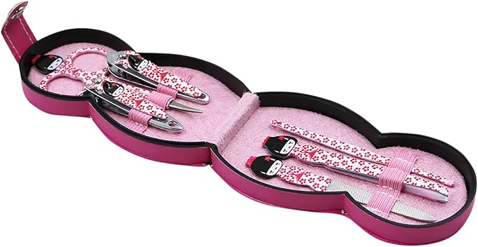 Aibearty Adorable Russian Doll Pattern Stainless Nail Clippers Set of 6Pcs, Professional Grooming Kit, Nail Tools with Luxurious Travel Case