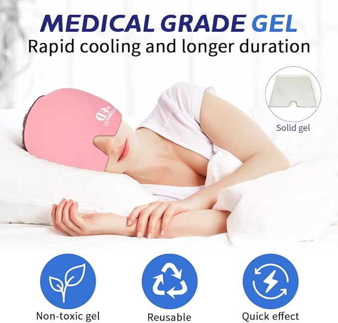 2Pcs Migraine Relief Cap, Soothing Headache Ice Face Mask Products, Hot and Cold Therapy, Migraine Headache Relief Cap for Migraine, Sinus, Puffy Eyes, Tension, Stress and Hangover (2Pink)