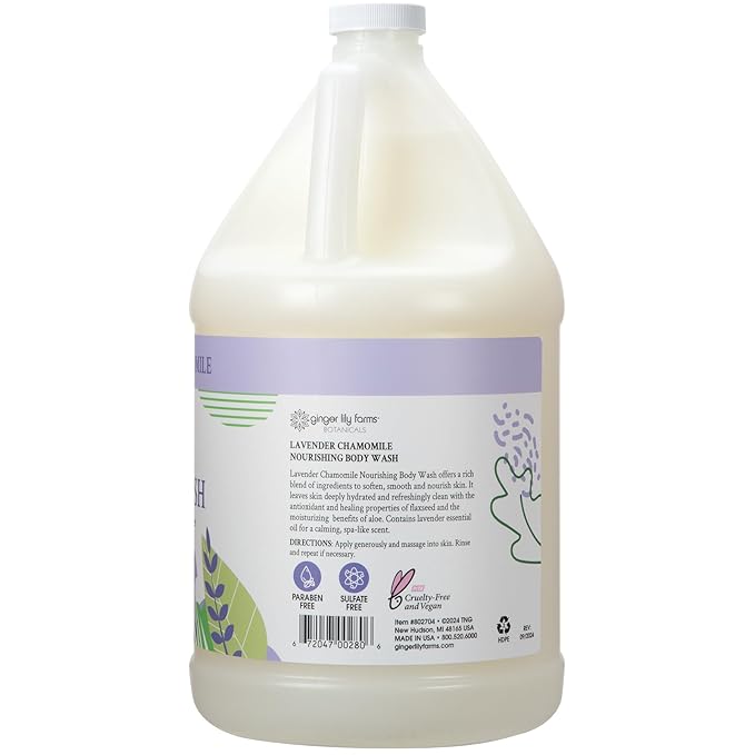 Ginger Lily Farms Botanicals Nourishing Body Wash, 100% Vegan & Cruelty-Free, Lavender Chamomile Scent, 1 Gallon (Pack of 4)