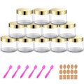 12 Pack 6 oz Plastic Cosmetic Containers With Gold Lids Refillable Clear Empty Travle Jars Containers for Body Butter,Sugar Scrubs,Cream,Lotions,Candy, Label&Spatulas