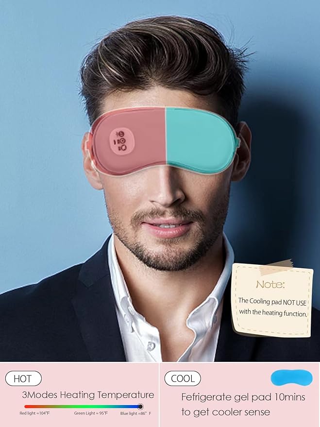 Wireless Heated Eye Massager with Cooling Eye Pad, Vibrating Heating Sleeping Mask for Men Women Kids -USB Charing Heated Eye Mask Electric for Dry Eyes, Relax,Travel