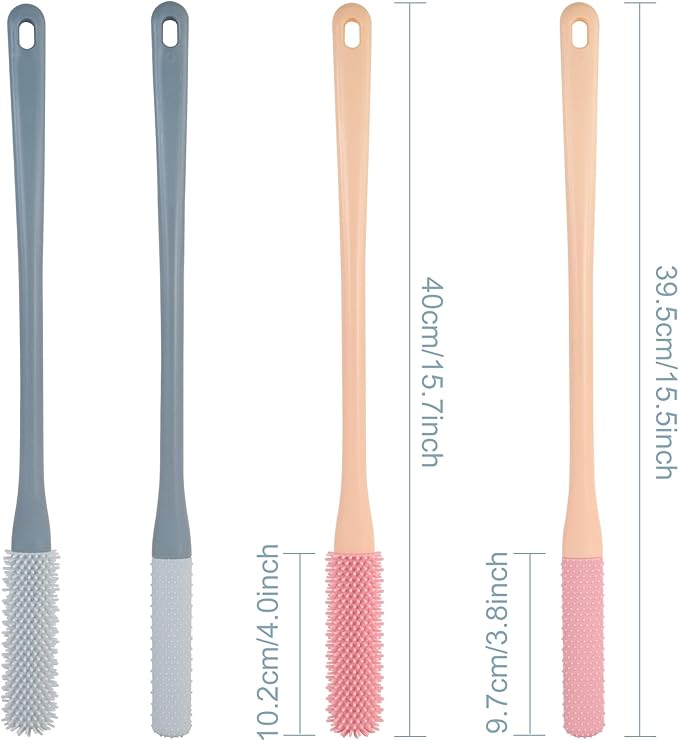 OWIIZI Toe Cleaning Brush 15.7" Foot Scrubber in Shower with Long Handle Silicone Foot Brush Soft Skin Exfoliation Lotion Applicator for Foot Seniors,Elderly, Men and Women 2Pack