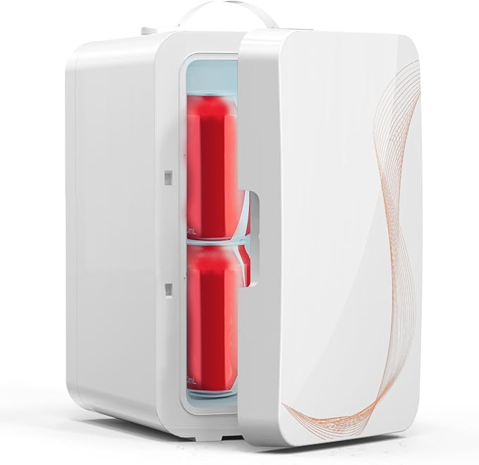Mini Fridge for Bedroom, 6L/8 Cans Skincare Fridge Portable Small Refrigerator, Cooler and Warmer Compact Refrigerator for Skin Care Makeup, Office Dorm and Car, Includes Home Plug & 12V Car Charger