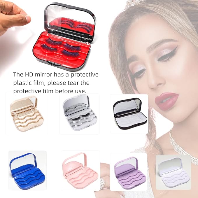 False Eyelash Storage Case with Mirror Lash Organizer Holder Box Empty Makeup Cosmetic Travel Case and 3 Pari Strip Lash Container (Black)