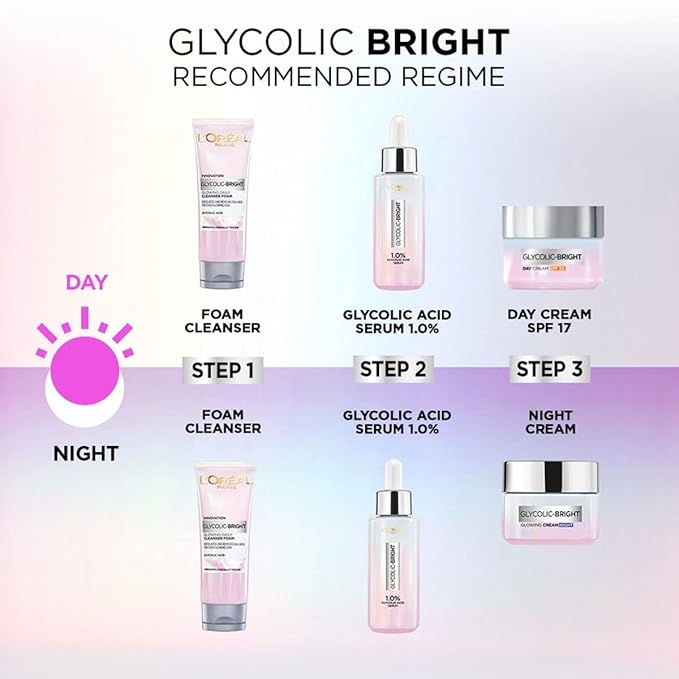L'Oreal Paris Glycolic Bright Daily Foaming Face Cleanser, 100ml | Glycolic Acid Face Wash for Dull Skin | Daily Glowing Facial Cleanser