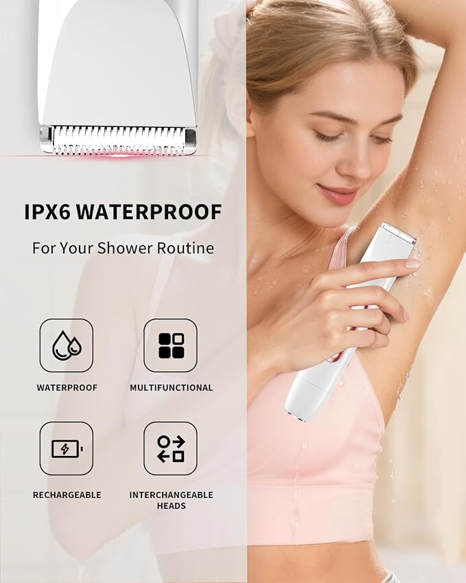 Ufree Bikini Trimmer Electric Razors for Women Dual Head, Pubic Body Hair Trimmer Electric Shaver for Face, Legs, Arm, Rechargeable Lady Shaver Waterproof, Summer Grooming Kit, Gifts for Her