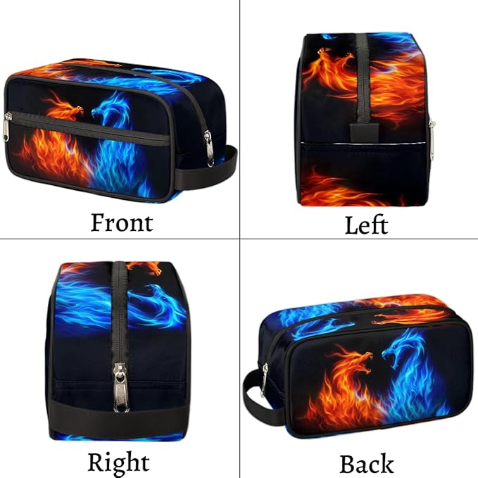 Abstract Fire Dragon Kids Toiletry Bag for Boys Girls, Cosmetic Makeup Bag with Handle, Travel Shaving Kit Organizer, Waterproof Portable Wash Bag for Gym Vacation Camping Sports