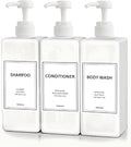 Modern Shampoo and Conditioner Dispenser (21 oz, Pack of 3) Refillable Pump Bottle Set Empty Shower Plastic Bottles with Pump for Bathroom Body Wash Soap and Shower