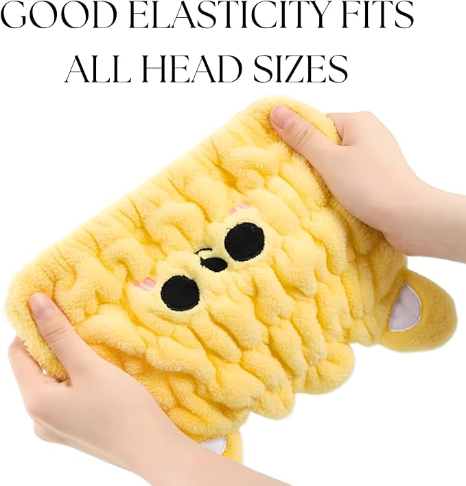 Microfiber Hair Towel Wrap for Kids, Yellow Bear Dry Hair Cap Suck Water, Absorbent Quick Girls Boys Hair Drying Towel, Lightweight Bouncy Hat Headscarf