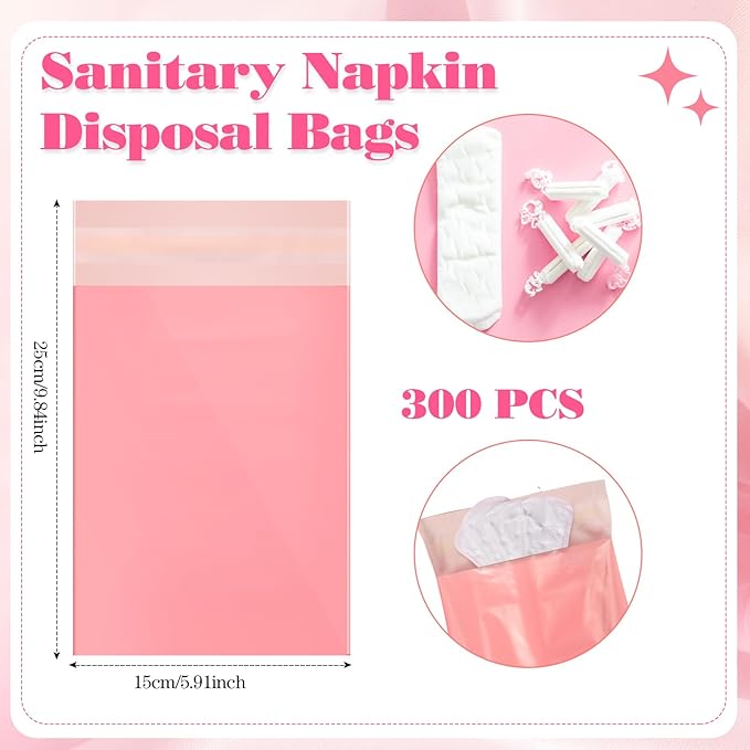 Fulmoon 300pcs Sanitary Napkin Disposal Bag Disposable Sanitary Bag Personal Care Disposal for Tampons Trash Bags period Tampon Bags for Women Privacy Handling Sack Diaper Sack(Light Pink)