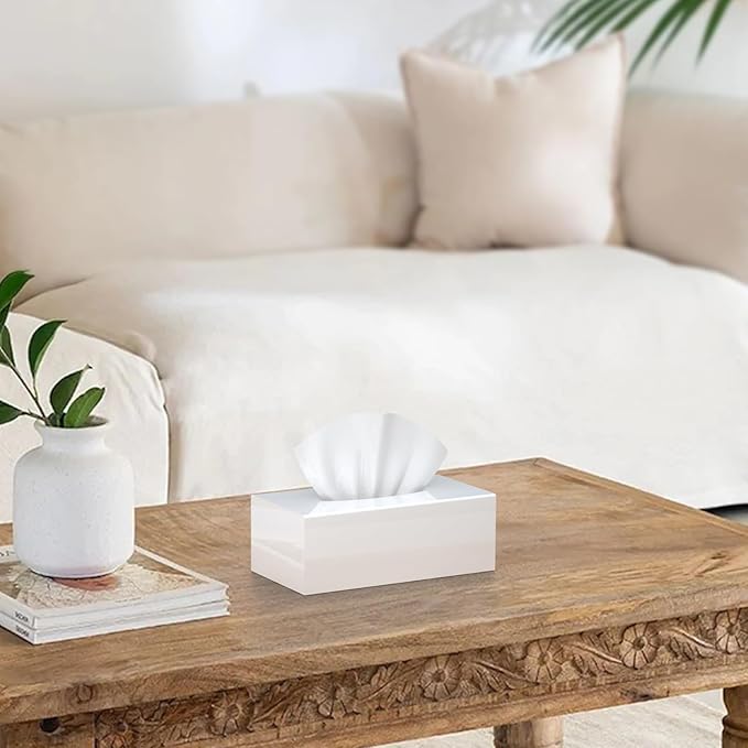 SILUT Acrylic Tissue Box Cover, Tissue Box Cover Rectangle, Modern Tissue Box Holder, Facial Tissue Cover for Bathroom, Kitchen Office Hotel - Shiny White