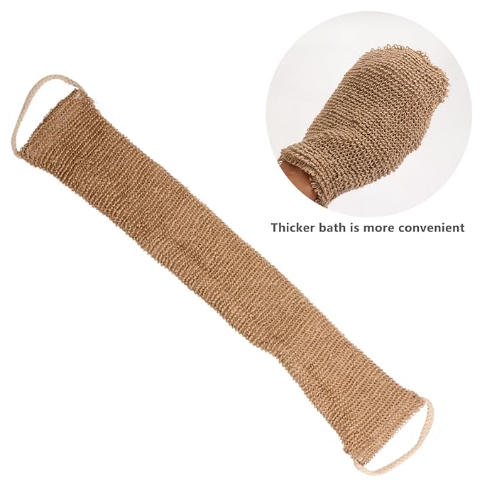 2Pcs Hemp Fiber Exfoliating Bath Gloves Double-Sided Scrubber with Back Strap for Deep Body Cleaning and Shower Spa