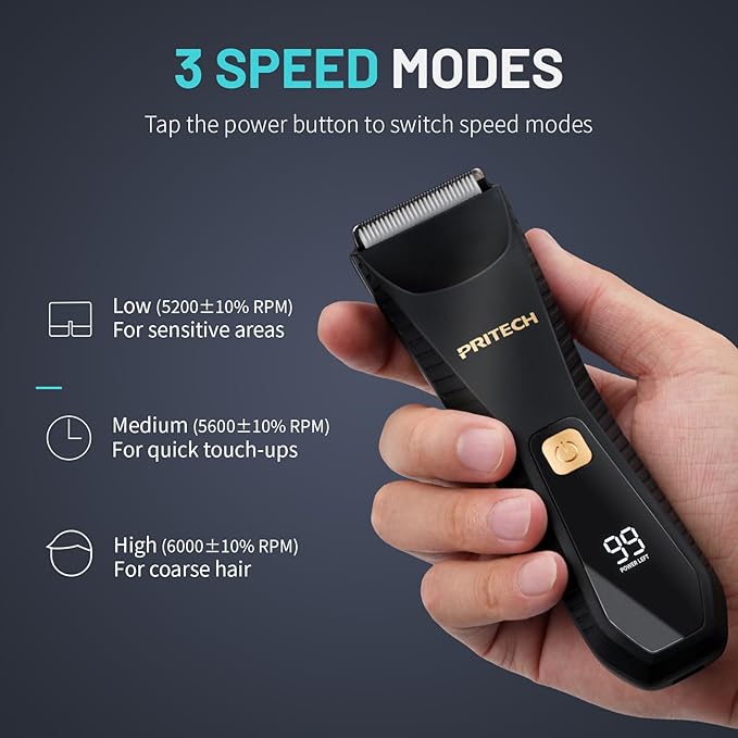 PRITECH Manscape Body Hair Trimmer for Men - Waterproof Pubic Hair Ball Trimmer, Ceramic Blade Electric Body Shavers for Men with USB-C Charging, Wet & Dry Use & Nick-Free Razor, Sensitive Skin Safe