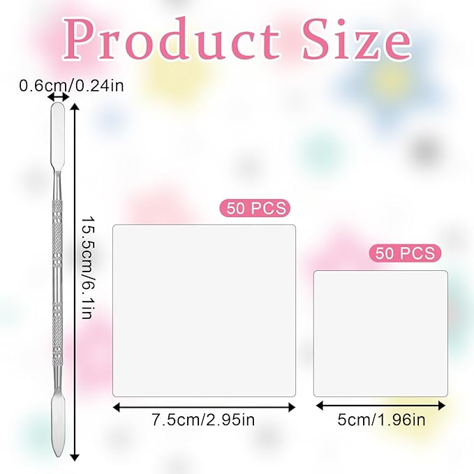 100 Sheets Disposable Nail Art Palette Paper,Makeup Mixing Palette Paper,2 Sizes of Waterproof Portable Nail Art Palette with Stainless Cosmetic Spatula for Makeup Nail Gel Mixing Home Salon