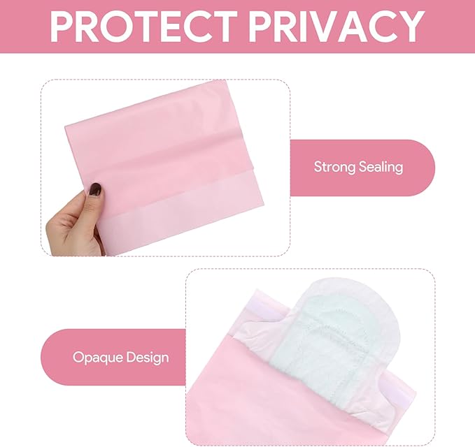 Sanitary Napkin Disposal Bags 100 Pcs 11.4'' x 6.7'' Tampon Disposal Feminine Pads Period Hygiene Disposable Bags for Feminine Products Odor Blocking (Pink)