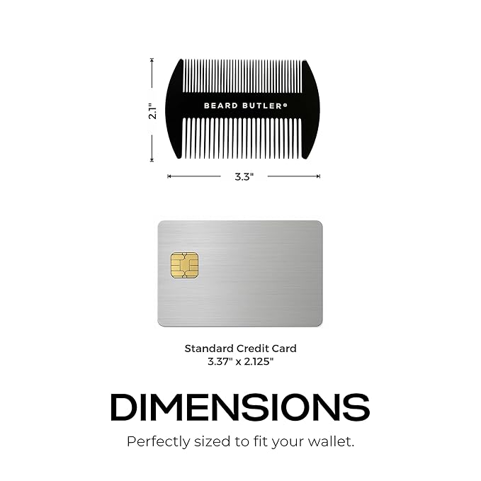 Beard Butler® 'The Original' Metal Wallet Comb – Slim Credit Card Beard & Mustache Comb for Men – Portable Stainless Steel – Fits in Wallet or Pocket – Perfect Beard Gift - Black
