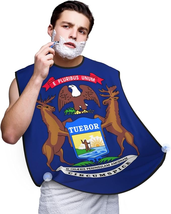 Michigan State Flag Print Beard Bib Apron For Men, Beard Hair Catcher For Men Shaving Trimming,Beard Cape Cloth
