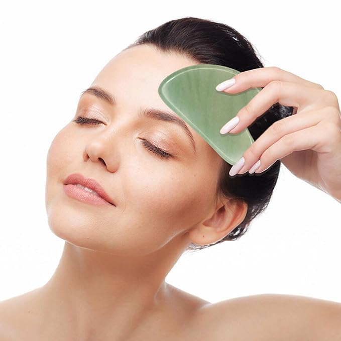 Gua Sha Facial Tools, Jade Guasha Tool for Face & Eye Gua Sha Stone for Puffiness Reducing & Jawline Sculpting Face Stone Gua Sha Tools for Skin Care Woman GuaSha Stone Tool, Green