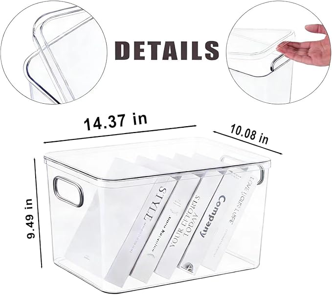 Ytteve 4-Pack Extra Large Clear Plastic Storage Bins with Lids and Handles, 14.4" x 10" x 9.5" Organizer Containers for Closet Shelves Cabinet Office Kitchen Bathroom Laundry
