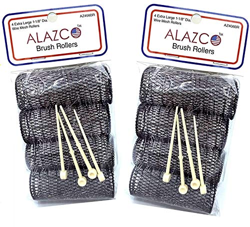ALAZCO 8 pc Vintage Style Hair Rollers XLarge BRUSH ROLLERS & 8 PINS (8 XL Rollers)