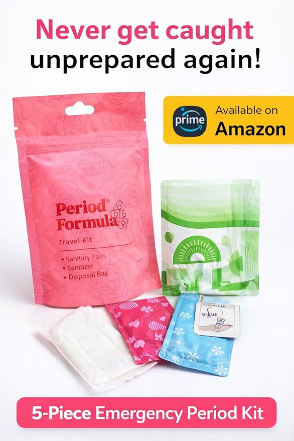 Period Kit/Travel Kit – 5 Kits -Sanitary Pad & Liner, Hand Sanitizer, Disposal Bag – Feminine Hygiene Essentials Period Formula