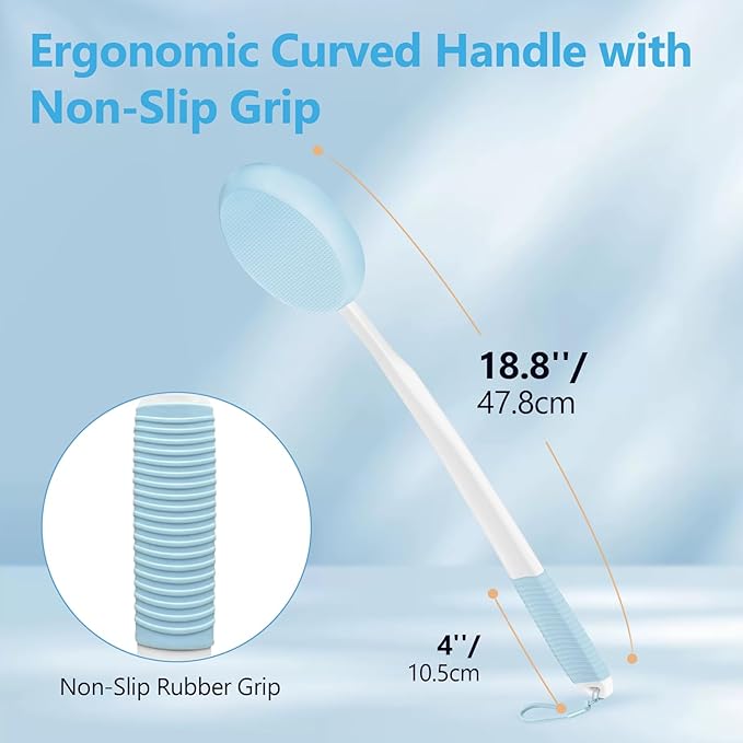 19" Long White Handle Back Lotion Applicator with Blue Non-Slip Grip & 3 Washable Blue Pads, Suitable for Sunscreen, Tanning & Moisturizers, for All Ages
