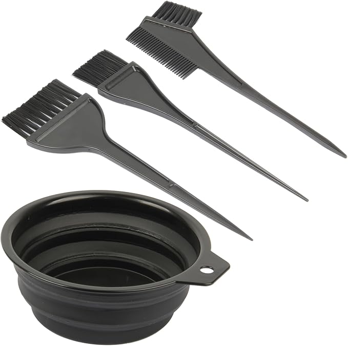 4 Pcs Hair Dye Color Brush and Bowl Set, Includes Mixing Bowl, Tint Comb and Brushes, Professional Salon Highlighting Tools for Hair Dyeing