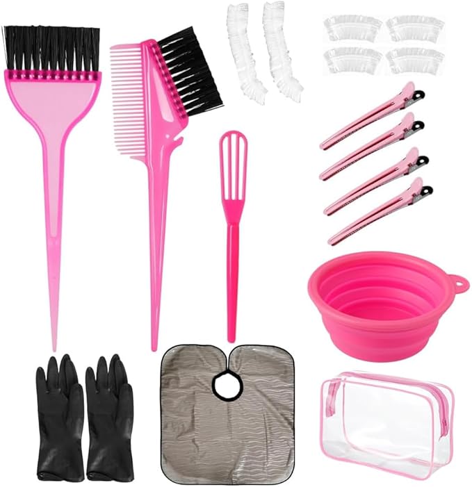 Hair Dye Color Brush and Bowl Set, Color Bowl Brushes Tool Mixing Bowl Kit Tint Comb for Hair Tint Dying Coloring Applicator (Gray&Pink)