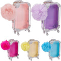 6Pcs Mini Suitcase Box Empty Candy Boxes Small Tiny Plastic Cosmetic Luggage Colorful Plush Fur Ball Keychain Reusable Gift Holder Storage Case for Eyelashes Candy Makeup False Lash Travel