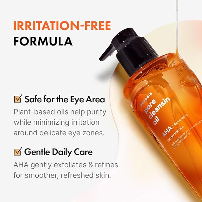 Hanskin AHA Pore Cleansing Oil for Dry Skin, Exfoliating, Waterproof Makeup Sebum Remover Facial Oil Cleanser for Face, Moisturizing for Soft Skin, Korean Skincare [AHA/10.14 oz.]