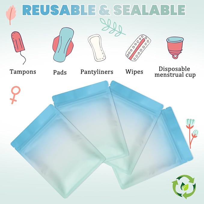 Disposable Sanitary Hygiene Disposal Bags for Bag Period Tampon Napkin Trash, 100pcs, Discreet Privacy Cover, Stylish Look, Self-Adhesive Seal,Portable for Purse, Bathroom, School, Travel(Blue-Green)