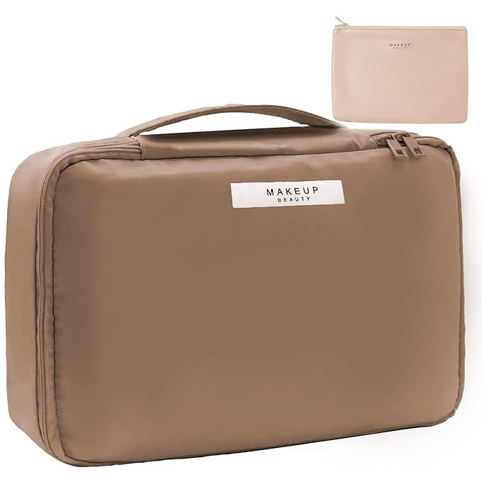 Travel Makeup Bag Cosmetic Bag Makeup Bag Toiletry bag for women and men (Coffee)