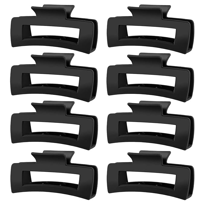 TOCESS Hair Claw Clips for Women - 8PK Large Neutral Matte Square Jumbo Hair Clips for Thick, Thin, Long, Short, Curly Hair Girls, Big Jaw Clip Set for Daily Use(Midnight Black)