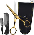 Ontaki Beard & Mustache Scissors for Men - 5inch, Gold Brass - 410C German Steel Durable, Ergonomic Design Travel Friendly Facial Hair Scissors - Beard Kit 2 Combs & Case Perfect for Styling
