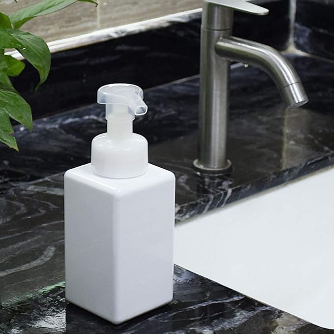 UUJOLY Foaming Soap Dispenser, 450ml (15oz) Refillable Pump Bottle Plastic for Liquid Soap, Shampoo, Body Wash (2 Pcs) (White)
