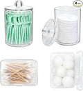 4 Pcs Qtip Holder Dispenser, 2Pcs Clear Acrylic Qtip Dispenser Apothecary Jars with Lids and 2Pcs Portable Travel Cotton Pad Holder for Cotton Ball, Swab,Pads, Rounds,Floss Picks, Hair Clips