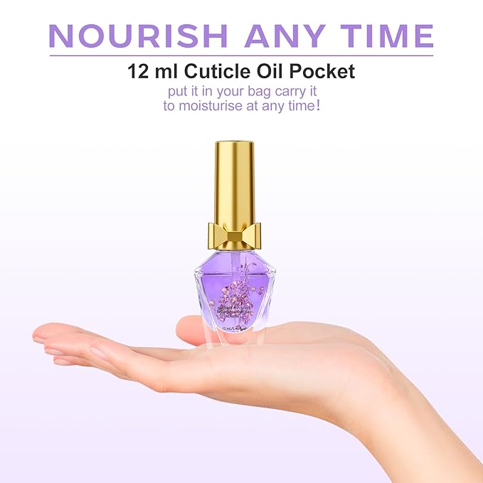 JIASHENG Cuticle Oil, Scented Cuticle Nail Oil Infused with Flowers, Hydrates, Moisturizes, Strengthens, Repairs, Revitalizing Cuticle Oils for Nails Damage Dry Cuticle, Lavender, 12ml