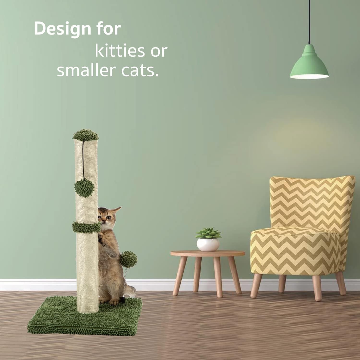 MECOOL Cat Scratching Post Premium Basics Kitten Scratcher Sisal Scratch Posts with Hanging Ball 22in for Kittens or Smaller Cats, Cactus Green
