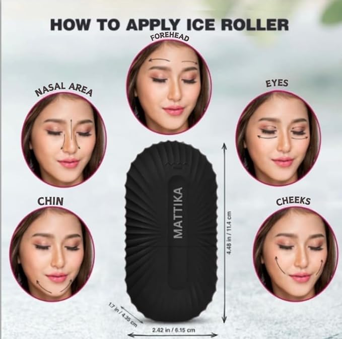 Ice Roller for Face & Eyes – Facial Ice Roller for Under Eye Puffiness, Reusable Silicone Ice Face Roller Massager for Skin Tightening, Pore Shrinking & Cooling Skincare Tool (Black)